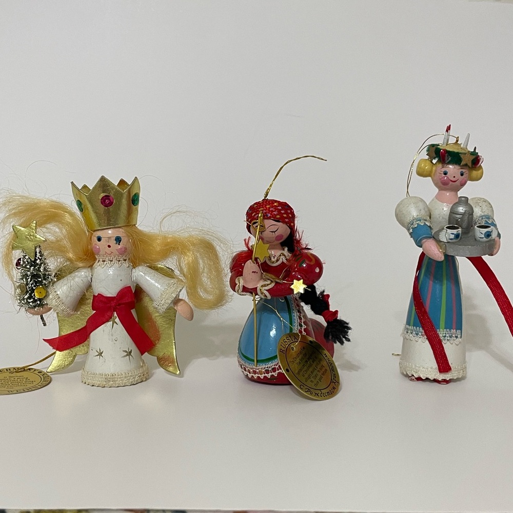 Vintage 70s/80s Wood Christmas Ornaments Set/3 Around The World Kurt Adler